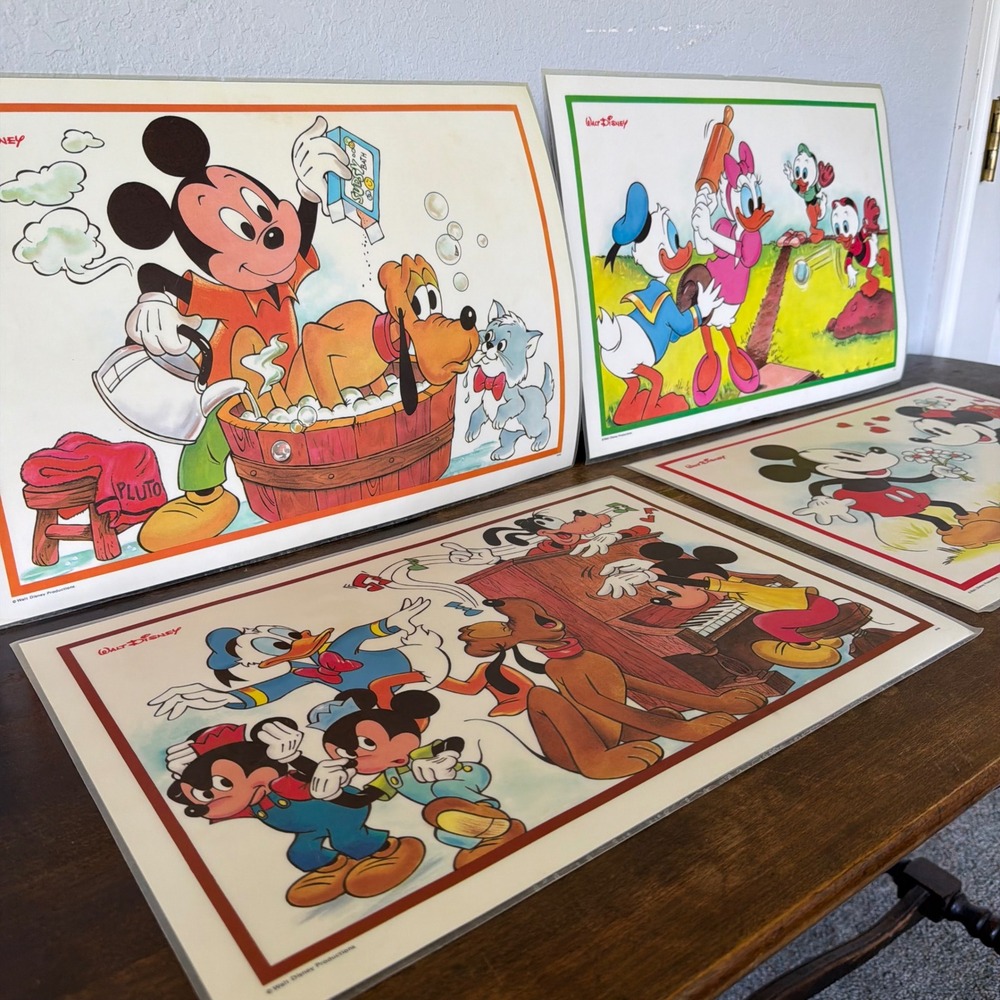 Vintage 1981 Disney‎ Playtime Placemats Mickey Pluto Donald Daisy Wall Art Retro